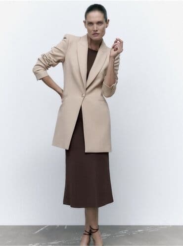 ağ pencək: ZARA qadın blazeri – bej rəng, uzun siluet - Brend: ZARA - Mənşə — 3