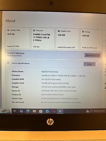 komputer core 2 duo: HP noutbuk - Prosessor: Intel Core i7 - Yaddaş: 240 GB M.2 NVMe SSD — 7