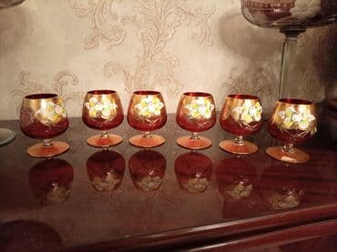 bogema qab: Stəkanlar, rəng - Qırmızı, Xrustal, 6 ədədli dəst, 250 ml, Yaponiya — 2