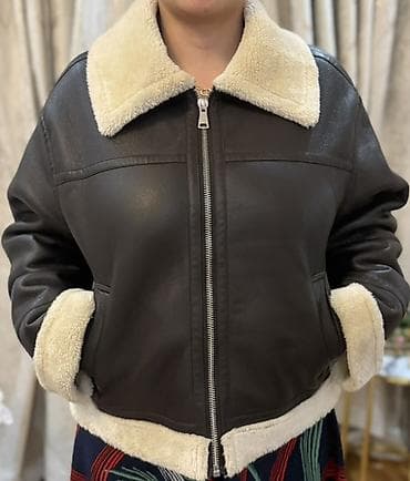 Qadınlar üçün qısa dizaynlı, zamoklu süni dəridən qara aviator/jaket