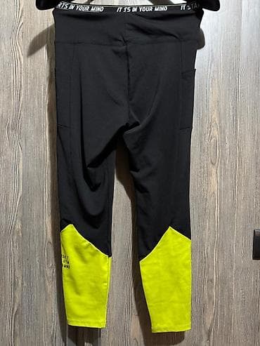 nike şalvar: Qadınlar üçün idman leggingsi - Rəng: qara, alt hissədə neon-sarı — 1