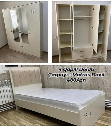 Yataq otağı mebel dəsti - 4 qapılı dolab: iki güzgülü orta qapı — 1