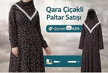 Qara çiçəkli uzun paltar - Rəng və naxış: qara fon üzərində xırda — 1
