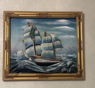 dəniz şəkilləri: Eni 60 uzunu 70 Material: Kətan Çərçivə: Qızılı Tema: Dəniz Rəng — 1