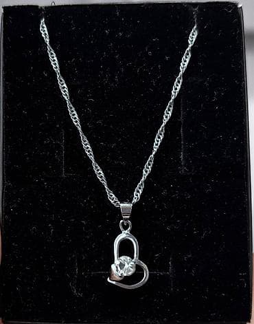idman dest: Gümüşü rəngli zərif boyunbağı – ürək formalı kulonla Məhsul — 3
