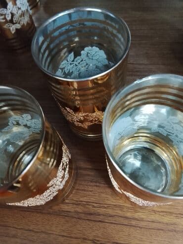 Stəkanlar, rəng - Qızılı, Şüşə, 12 ədədli dəst, Çexiya