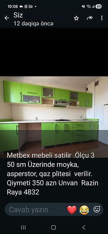 Mətbəx mebeli dəsti - Ölçü: 3,50 m - Üstündə: mətbəx moykası lalafo.az -da Mətbəx mebeli dəsti - Ölçü: 3,50 m - Üstündə: mətbəx moykası