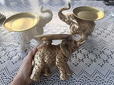 şam qiymətləri: Dekorativ fil formalı şamdan/ştativ dəsti - Material: rezin/kompozit — 2
