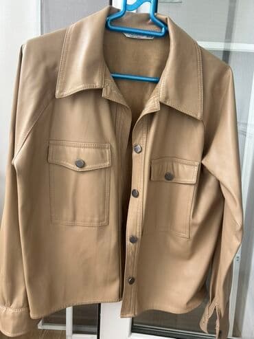 Bej rəngli dərili şaqun (shacket) – düyməli model - Material: süni