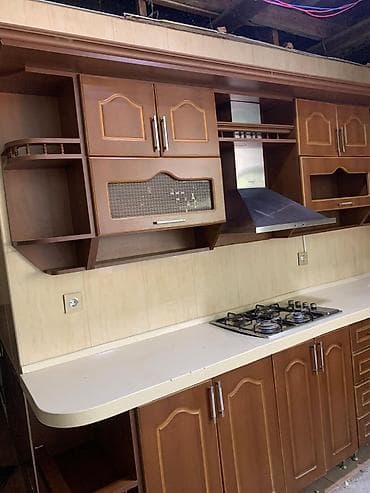 set mebel: Mətbəx mebeli dəsti - Klassik dizaynlı qəhvəyi rəngli üst və alt — 2