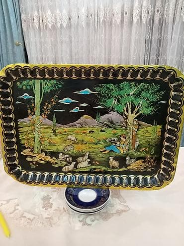 sufre: Əl işi dekorativ nimçə/tray - Material: metal əsasında əl boyaması — 1