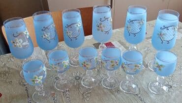 köhne qablar: Qədəhlər, rəng - Mavi, Şüşə, 12 ədədli dəst — 1