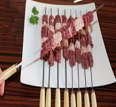 Manqal üçün şişlər – paslanmayan poladdan, taxta sapla - Material