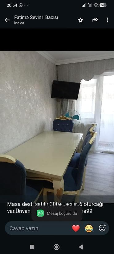 kohnə stul: Masa dəsti satılır 300₼. açılır. 6 oturcağı var.Ünvan — 1