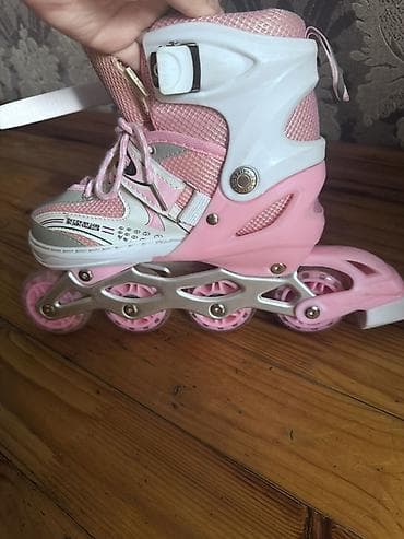 Uşaq üçün təkərli rolik, paten - Rəng: çəhrayı–ağ–boz - Korpus: sərt — 5