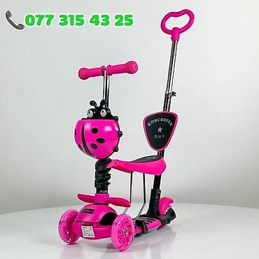 velosiped stels 28: Uşaq skuter-kolaska 5‑i‑1, QD Scooter modeli, çəhrayı rəng — 1