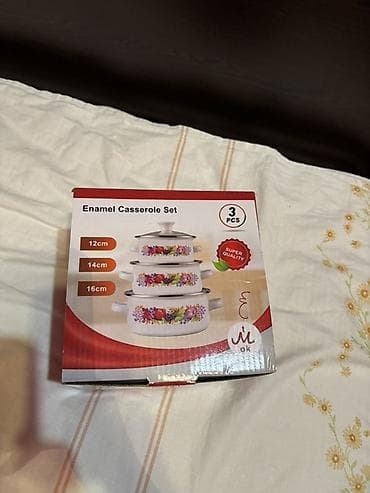 desti: Emallı qazan dəsti – 3 ədəd Xüsusiyyətlər: - Material: Emal örtüklü — 1