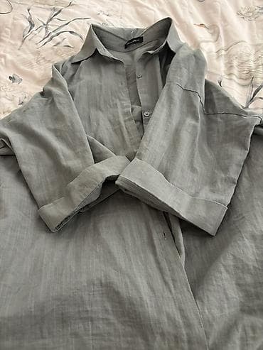 Boz rəngli uzunqol köynək - Parça: yüngül, nəfəsalan (təxminən kətan