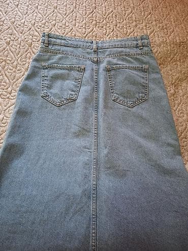 Denim ətək - Model: A-kəsim, uzun (maksiya yaxın) - Rəng: Açıq — 1