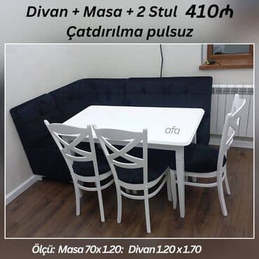 Mətbəx oturacaq dəstləri Divan, masa + 2 stul Endirimle 410 azn Ölçü