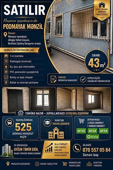 ucuz ev: 1 otaqlı, Yeni tikili, 43 kv. m — 1