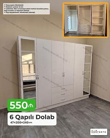 6 qapılı paltar dolabı – 47×200×240 sm - Material: 18 mm laminat - at lalafo.az 6 qapılı paltar dolabı – 47×200×240 sm - Material: 18 mm laminat -