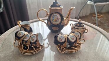 Çay dəsti, rəng - Göy, Farfor