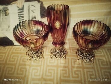 madonna servis: Bəzək dəsti – 3 parça - Material: rəngli şüşə (bənövşəyi-çəhrayı — 4