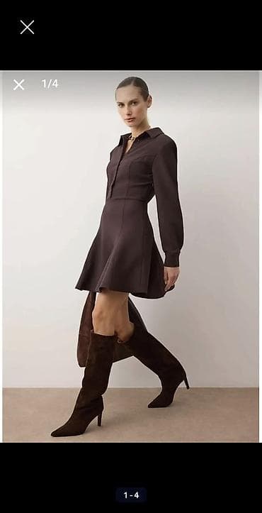 libas: Qadın qısa don – tünd qəhvəyi - Model: köynək-qol donu - Rəng: tünd — 4
