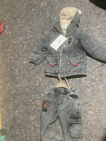 usag geyim: Uşaq üçün 2 hissəli dəst – cins materialı, boz rəng. - Üst geyim — 3