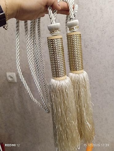 kuxna ucun perdeler: Pərdə bağlama saçağı – 1 cüt - Klassik və dəbdəbəli dizayn: uzun krem — 3