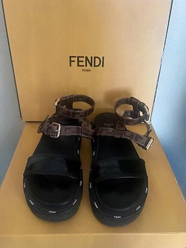 Fendi ayaqqabi Logo-print coated-canvas and patent-leather platform — 5