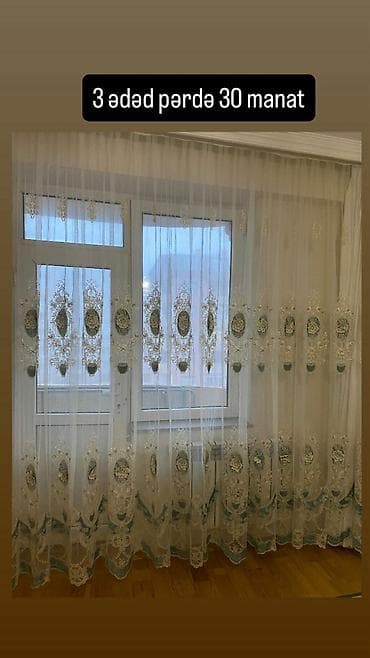 tül pərdələrin qiyməti: Pərdə dəsti – 3 ədəd - Zərif tül materialdan, şəffaf və işıqkeçirən - — 1