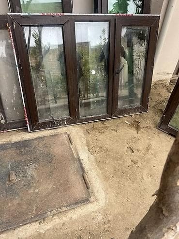 plastik hamam qapisi: PVC pəncərə bloku - Material: PVC profil, tünd qəhvəyi (ağac — 1