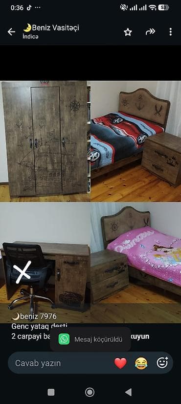 🌙beniz 7976 Genc yataq desti 2 carpayi bazali tumbalar 1 dolab ve 1