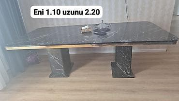 Mərmər naxışlı yemək masası - Ölçülər: eni 1.10 m, uzunluğu 2.20 m — 1
