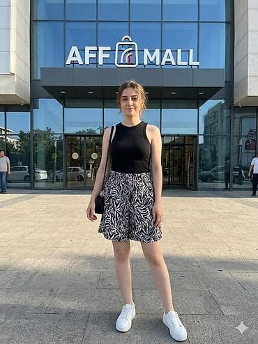 idman şort: İki parçalı yay dəsti – qara ribli crop mayka + zebra naxışlı şort - — 1