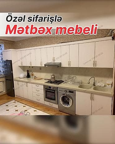 Özəl sifarişlə hazırlanmış mətbəx mebeli - Dizayn: İşıq krem rəngli