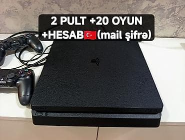 Məişət texnikası: PS4 slim 500gb ideal, plombu üzərində, 2 pult +20 oyun (türk akauntu — 1