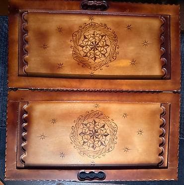 Əl oyma naxışlı taxta tavla dəsti - Material: bərk ağac - Texnika: əl — 2