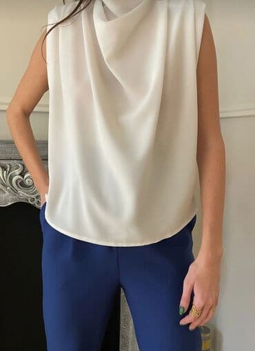 arba wardat qiymeti: Bluzlar - Rəng: saf ağ - Model: uzunqol, düyməli, yüngül dar kəsim - — 4