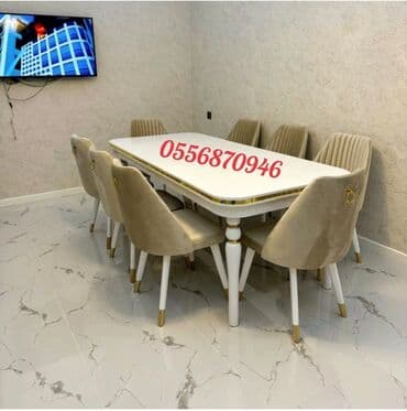 ders masaları: Qonaq otağı üçün, Yeni, Açılmayan, Dördbucaq masa, 6 stul — 9