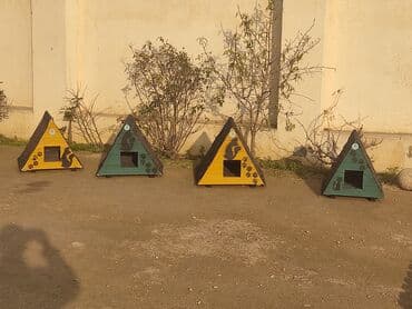 Gəmiricilər: Pişiklər üçün izolyasiyali taxta evlər – üçbucaq (A-frame) dizayn. - — 1