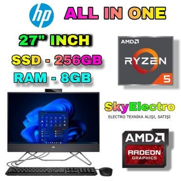 👍 HP ALL IN ONE 27 INCH ✈️ CPU - Ryzen® 4.10Ghz 📀 RAM - 8GB 💿 SSD -