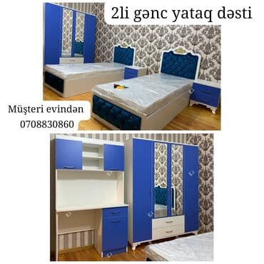 genc yataq otagi mebelleri: Oğlan və qız üçün, 2 təknəfərlik çarpayı, Dolab — 1