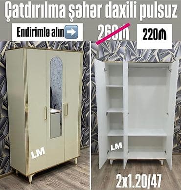 Üç qapılı Dolab təmiz laminatla 📌 Qiymət : 220₼ Ölçü : 2x 1.20 x 47 — 3