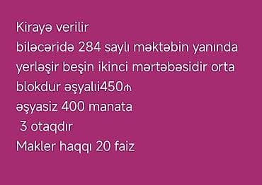 memar ecemi kiraye ev: Kirayə mənzil – Biləcəri, 284 saylı məktəbin yanında. - 5 mərtəbəli — 6