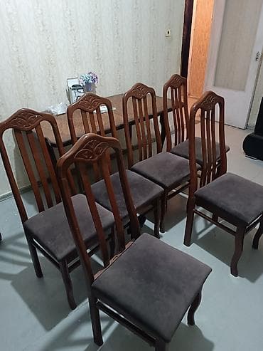 kəndir: Qonaq otağı üçün, Açılmayan, Dördbucaq masa, 6 stul — 2