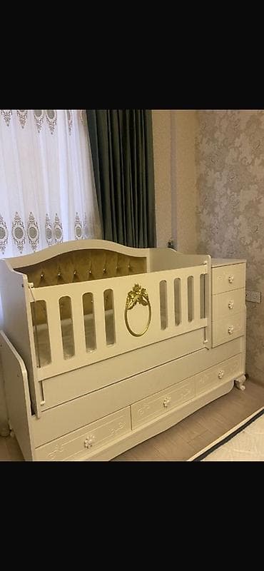 dosek matras: Uşaq beşiyi – klassik dizaynlı, funksional model - Rəng: ağ, qızılı — 2