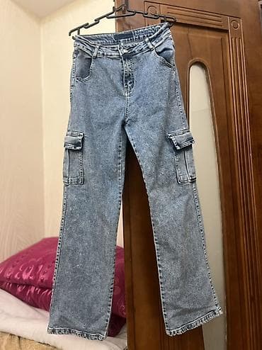 dg şalvar: Geniş kəsimli cargo cins şalvar - Rəng: açıq mavi, yuyulmuş effektli — 1